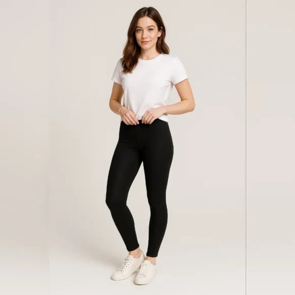 Women's Mid-Rise Classic Knit Denim Jean Yoga/Leggings Size: L | HUE Studio